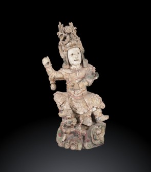 Antica scultura cinese raffigurante Guandì XVII secolo 