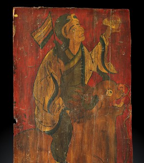 Tangka su legno raffigurante un guerriero